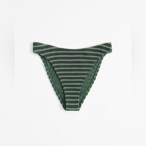 Abercrombie & Fitch High-Leg Cheeky Bikini Bottom in Dark Green Stripe